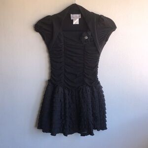 Rare Editions Sz 10 Black Formal Dress Capped Sleeves Ruched Bodice Ruffle Girls